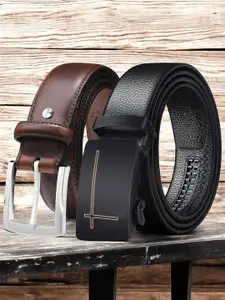 The Roadster Lifestyle Co. Set Of 2 Men Leather Textured Formal Belts