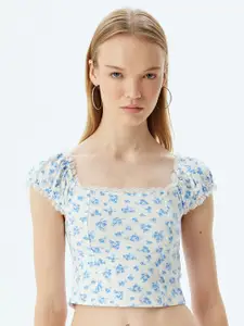 Koton Women Floral Printed Square Neck Cotton Top