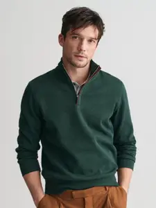 GANT Men Solid Mock Collar Cotton Pullover Ribbed Sweatshirt