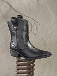 El Paso Women Textured Slip-On Block-Heeled Cowboy Boots