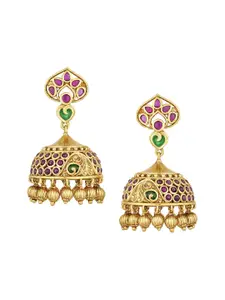 Peora Gold-Plated Dome Shaped Stone Studded Jhumkas