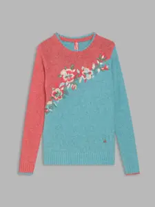 Blue Giraffe Girls Embroidered Woollen Pullover