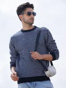 Campus Sutra Men Cable Knit Round Neck Pullover