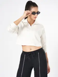 Ajile by Pantaloons Women Solid Mock Collar Cotton Pullover Sweatshirt