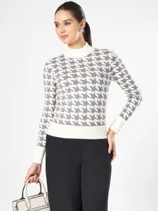 Annabelle by Pantaloons Women Self Design Mock Collar Pullover Sweaters