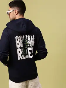 Urban Dog Men Typography Printed Hood Fleece Pullover Ribbed Sweatshirt