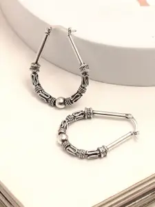 LeCalla Silver-Plated 925 Sterling Silver Antique Vintage Tribal Oval Shape Hoop Earrings