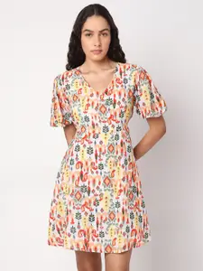 Vero Moda Ethnic Motifs Print Puff Sleeve A-line Dress