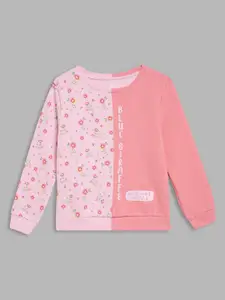 Blue Giraffe Girls Floral Printed Round Neck Cotton Pullover Ribbed Sweatshirt