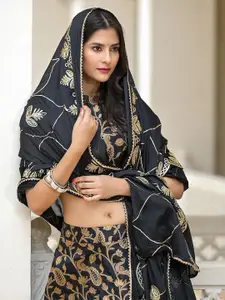 AKS Couture Embellished Foil Print Ready to Wear Lehenga & Blouse With Dupatta