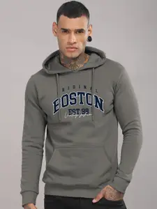 ADRO Men Typography Printed Hooded Pure Cotton Pullover Sweatshirt