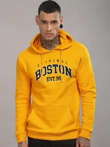 ADRO Men Typography Printed Hood Cotton Pullover Ribbed Sweatshirt