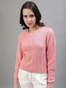 Iconic Women Self Design Cable Knit Pure Cotton Pullover