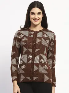 Madame Women Floral Self Design Cardigan Sweater