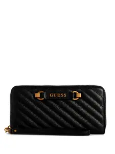 GUESS Women Geometric Textured Quilted PU Zip Around Wallet