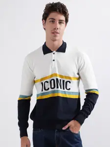 Iconic Men Typography Colourblocked Pullover Sweater