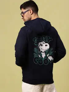 Urban Dog Men Graphic Printed Hood Fleece Pullover Ribbed Sweatshirt