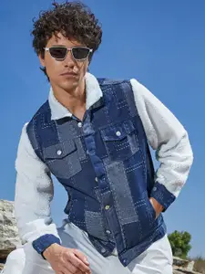 Campus Sutra Men Spread Collar Colourblocked Lightweight Denim Jacket