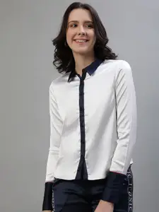 Iconic Women Spread Collar Solid Casual Shirt