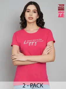 Trend Level Women Pack Of 2 Typography Printed Round Neck Cotton T-shirts