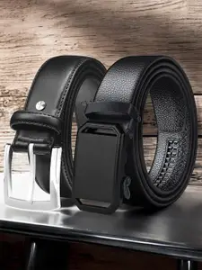 The Roadster Lifestyle Co. Pack Of 2 Men Textured Leather Formal Belts