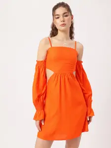 DressBerry Cut-out Waist Smocked A-Line Mini Dress