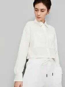 max Women Spread Collar Textured Cotton Casual Shirt