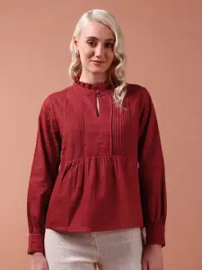 U.S. Polo Assn. Women Self Design Round Neck Pure Cotton Top