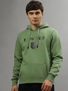 Iconic Men Typography Printed Hood Cotton Pullover Sweatshirt