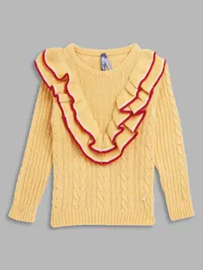 Blue Giraffe Girls Self Design Cable Knit Pullover