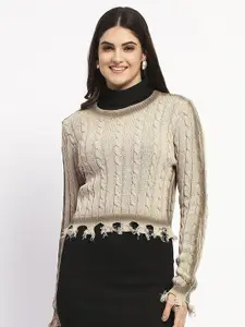 Madame Women Self Design Cable Knit Pullover