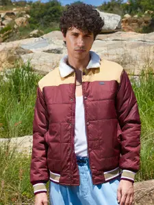 Campus Sutra Men Spread Collar Colourblocked Lightweight Padded Jacket