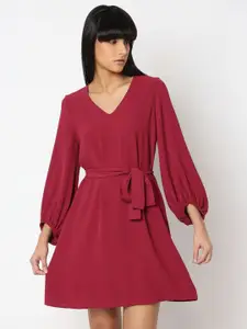 Vero Moda V-Neck Puff Sleeve Fit and Flare Dress