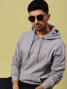 Urban Dog Men Solid Hood Fleece Pullover Ribbed Sweatshirt