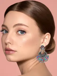 KRENOZ Set Of 2 Silver-Plated Stone Studded Classic Drop Earrings