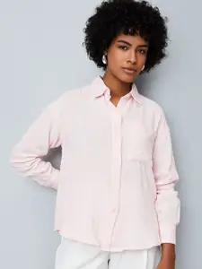 max Women Spread Collar Solid Casual Shirt