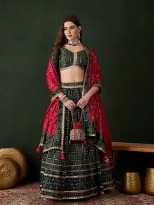 SHRINGARINI Printed Block Print Ready to Wear Lehenga & Unstitched Blouse With Dupatta