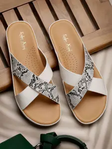 NATSHUZ Women Slip-On Printed Open Toe Flats