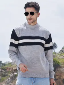 Campus Sutra Men Striped Woollen Pullover
