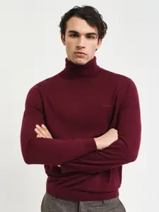 GANT Men Wine Solid Turtle Neck Pullover Style Sweater
