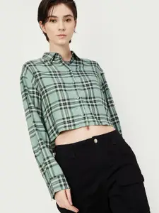 max Women Spread Collar Tartan Checked Casual Shirt