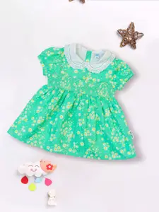 MeeMee Floral Print Peter Pan Collar Puff Sleeve Fit & Flare Dress