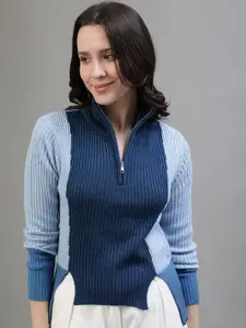 Iconic Women Striped Colourblocked Pullover