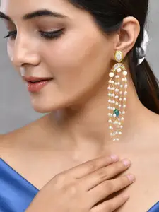 Silvermerc Designs Gold-Plated kundan Studded & Chandelier Pearls Beaded Drop Earrings