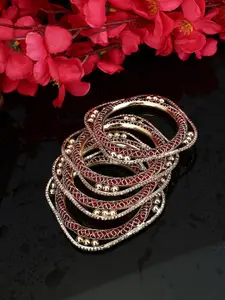 ANIKAS CREATION Set Of 4 Rose Gold-Plated CZ Stone-Studded Bangles
