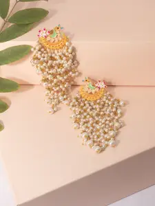 Niscka Gold Plated Pearl Beaded Contemporary Drop Earrings