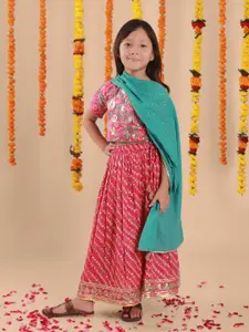 Sangria Girls Printed Lehenga With Choli & Dupatta