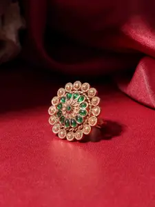 PANASH Gold Plated Stone Studded Floral Ring
