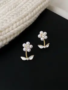 VAGHBHATT Gold Toned Floral Studs Earrings