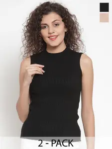 Global Republic Women Pack Of 2 Self Design Round Neck Tops